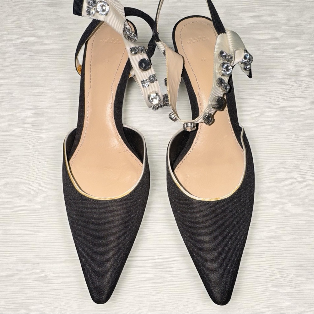 Zara Black Embellished Jewel Sling Back Heels size 9